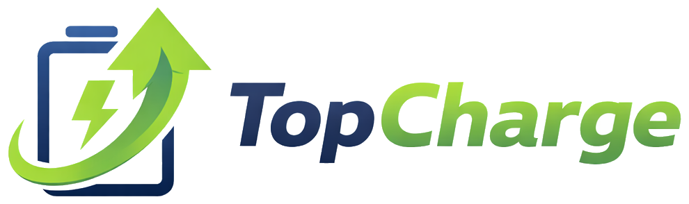 TopCharge, Batterie mit Blitz und aufsteigendem grünen Pfeil